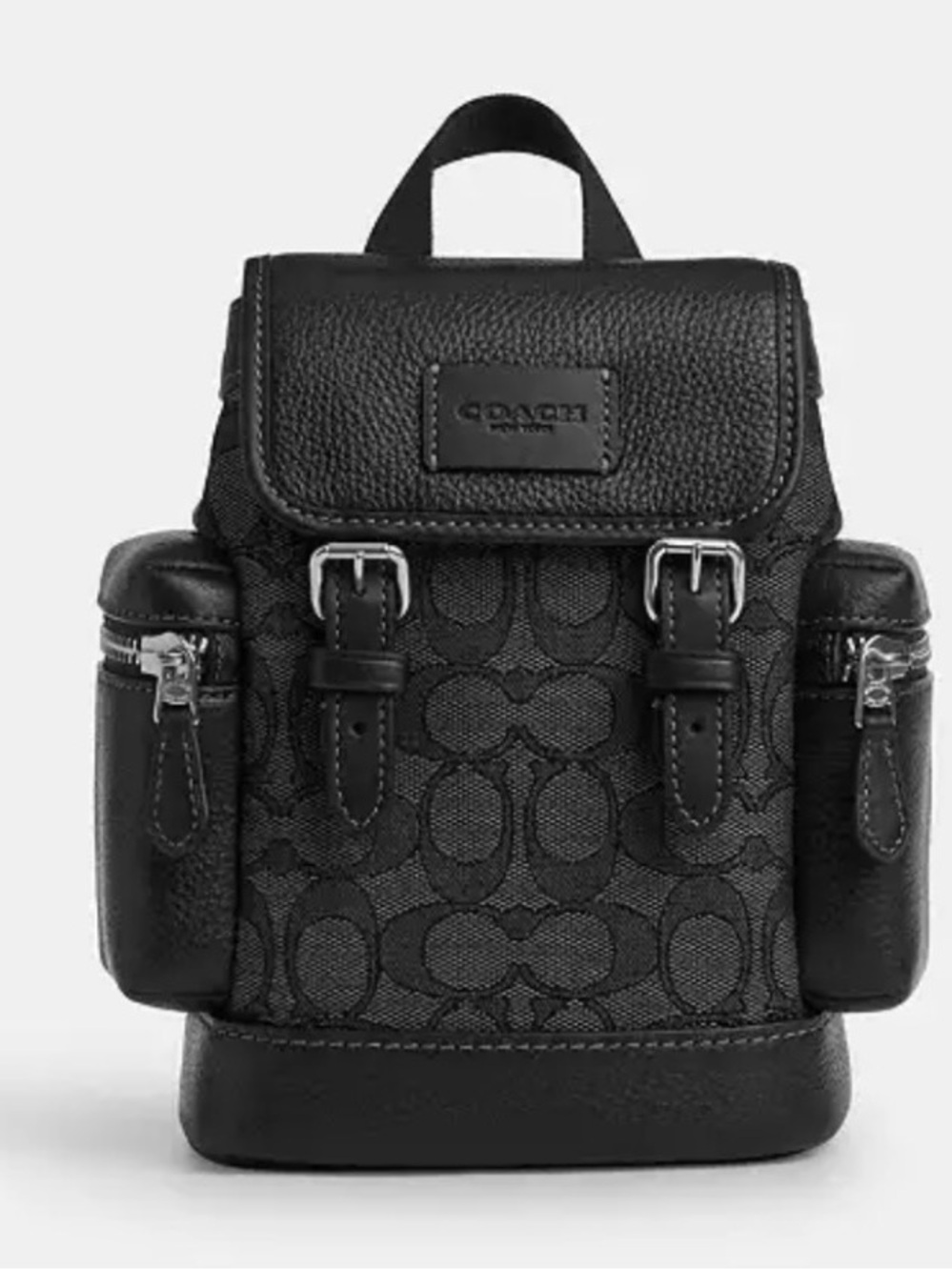 Coach Black Signature Mini Backpack with Buckle-Flap